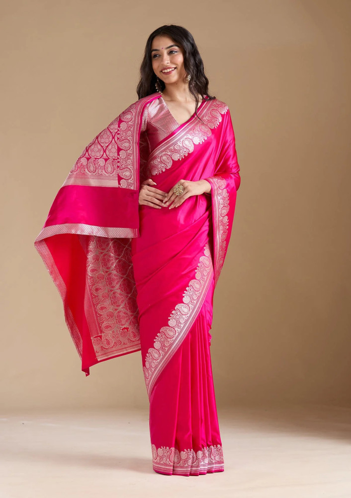 Rani Pink Zariwork (Gold) Banarasi Silk Saree