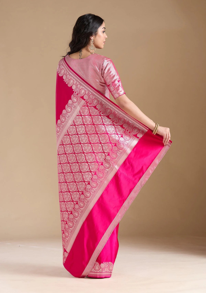 Rani Pink Zariwork (Gold) Banarasi Silk Saree