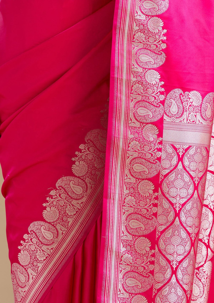 Rani Pink Zariwork (Gold) Banarasi Silk Saree