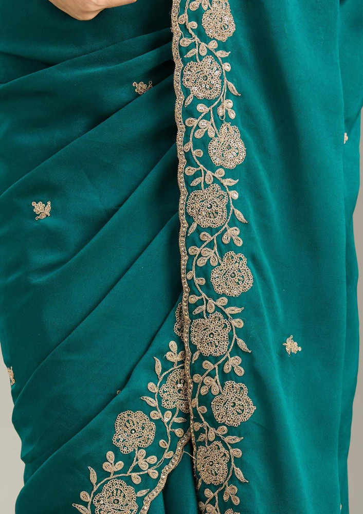 Teal Green Cording Georgette Saree