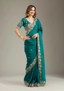 Teal Green Cording Georgette Saree